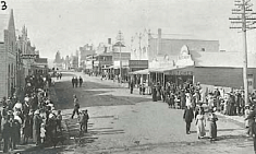 historical picture of Main Street of Bega with people walking in the streets